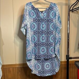 Sami & Jo Blue and White Patterned Tunic High/Low Hem 3X NWOT